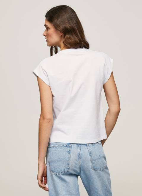 Pepe Jeans Union Jack Printed T-Shirt Women White Z22X415