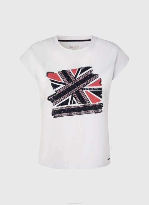 Pepe Jeans Union Jack Printed T-Shirt Women White Z22X415