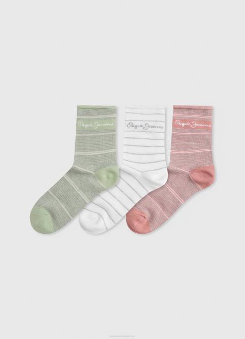 Pepe Jeans 3Pack Striped Socks Women Ecru Z22X565