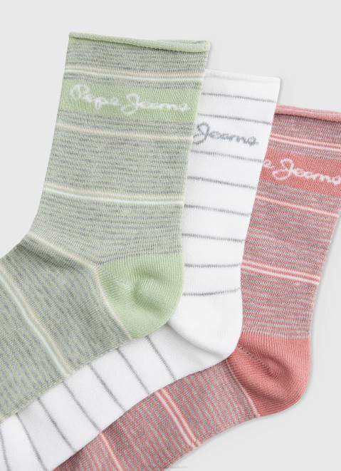 Pepe Jeans 3Pack Striped Socks Women Ecru Z22X565