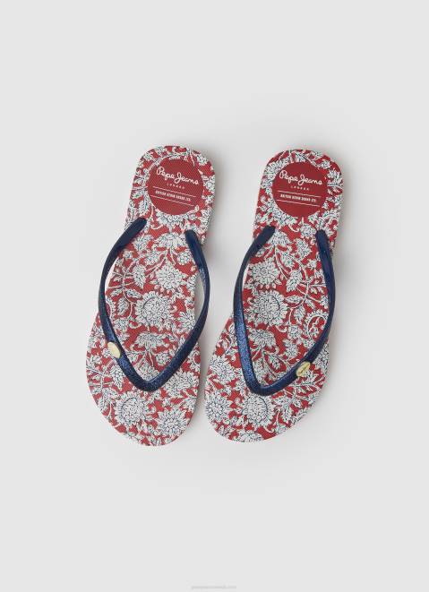 Pepe Jeans Floral Rake Beach Flip Flops Women Red Z22X702