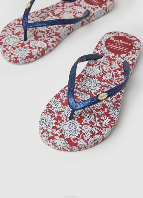 Pepe Jeans Floral Rake Beach Flip Flops Women Red Z22X702
