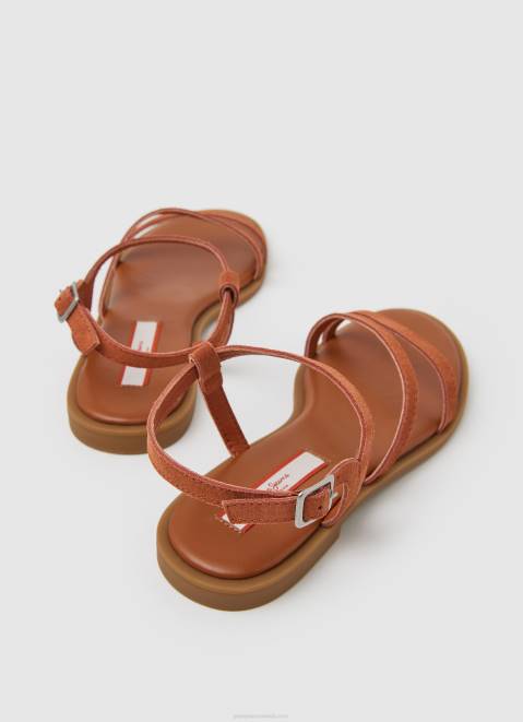 Pepe Jeans Hayes Folk Suede Flat Sandals Women Rust Orange Z22X667