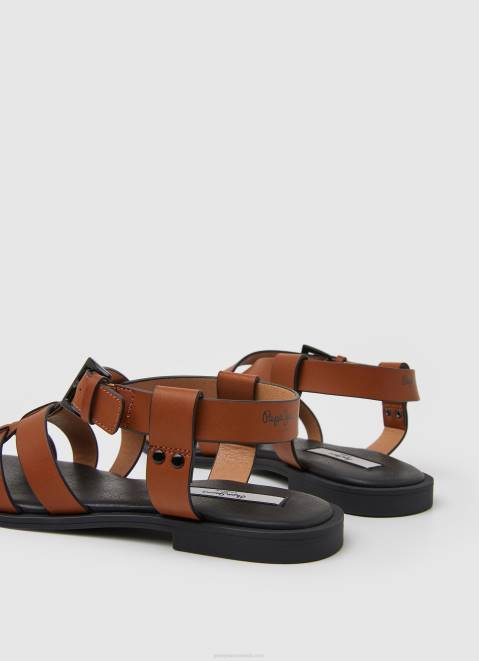 Pepe Jeans Hayes Rome Flat Sandals Women Cognac Z22X655