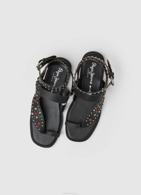 Pepe Jeans Irma Ethnic Leather Sandals Women Black Z22X659