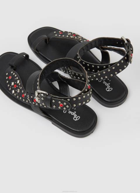 Pepe Jeans Irma Ethnic Leather Sandals Women Black Z22X659
