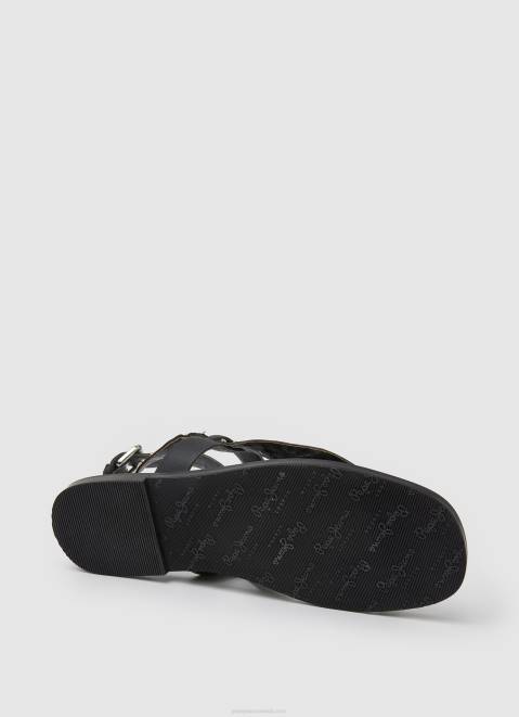 Pepe Jeans Irma Ethnic Leather Sandals Women Black Z22X659