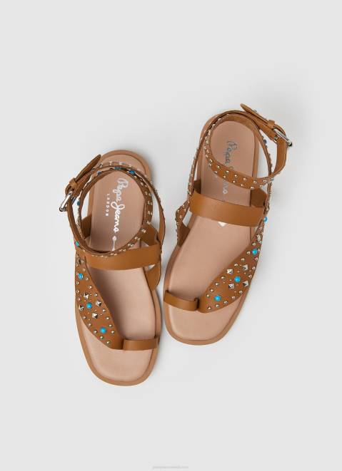Pepe Jeans Irma Ethnic Leather Sandals Women Tan Z22X658