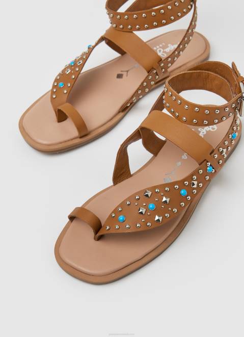 Pepe Jeans Irma Ethnic Leather Sandals Women Tan Z22X658