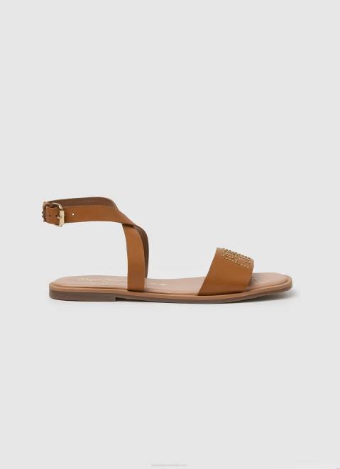 Pepe Jeans Irma Log Flat Leather Sandals Women Tan Z22X660