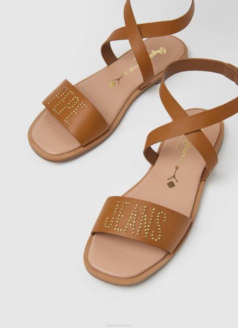 Pepe Jeans Irma Log Flat Leather Sandals Women Tan Z22X660