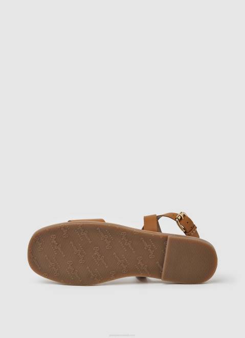Pepe Jeans Irma Log Flat Leather Sandals Women Tan Z22X660