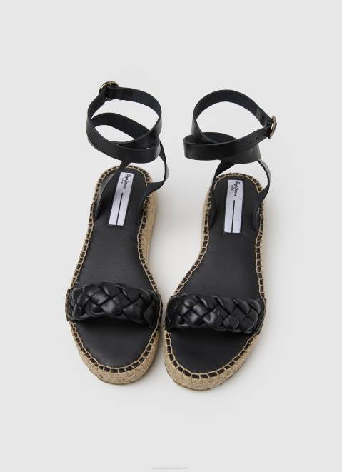 Pepe Jeans Kate Braided Wedge Sandals Women Black Z22X676