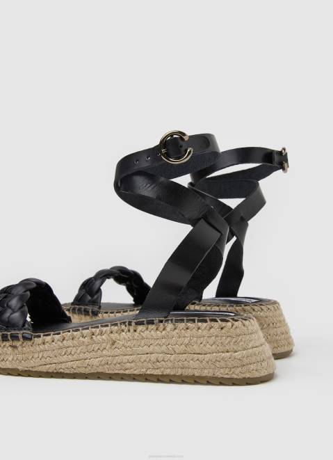 Pepe Jeans Kate Braided Wedge Sandals Women Black Z22X676