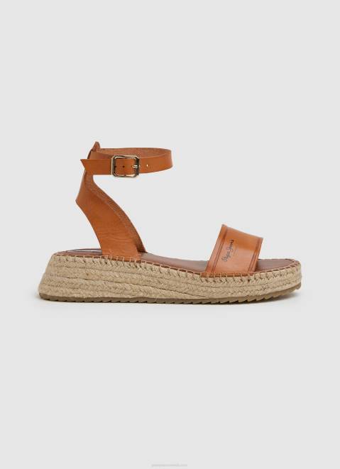 Pepe Jeans Kate Emboed Wedge Sandals Women Tobacco Z22X677