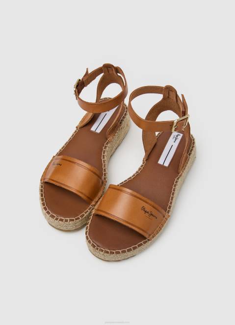 Pepe Jeans Kate Emboed Wedge Sandals Women Tobacco Z22X677