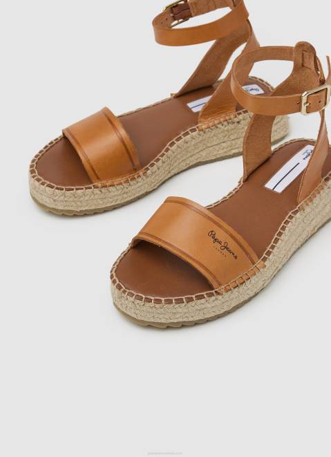 Pepe Jeans Kate Emboed Wedge Sandals Women Tobacco Z22X677