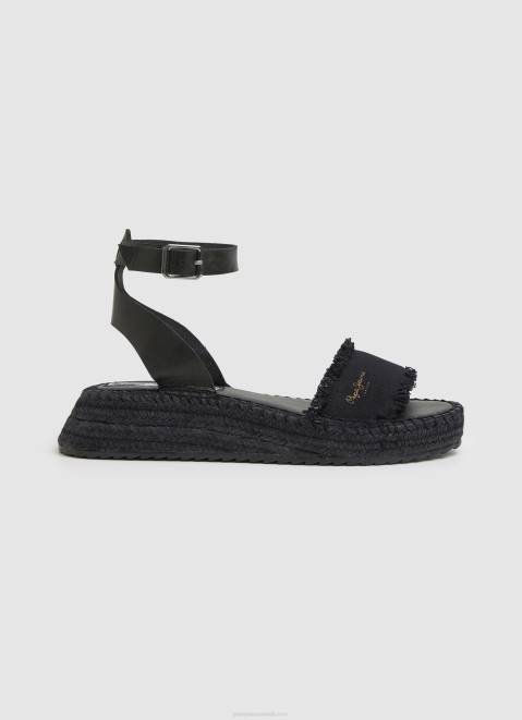 Pepe Jeans Kate Fabric Wedge Sandals Women Black Z22X671