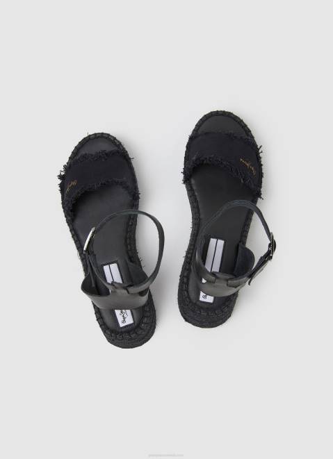 Pepe Jeans Kate Fabric Wedge Sandals Women Black Z22X671