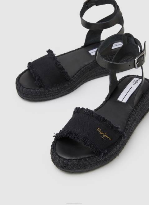 Pepe Jeans Kate Fabric Wedge Sandals Women Black Z22X671