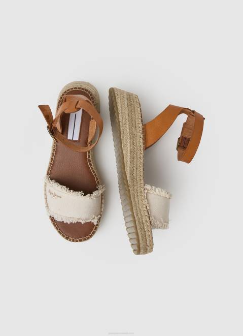 Pepe Jeans Kate Fabric Wedge Sandals Women Off White Z22X678
