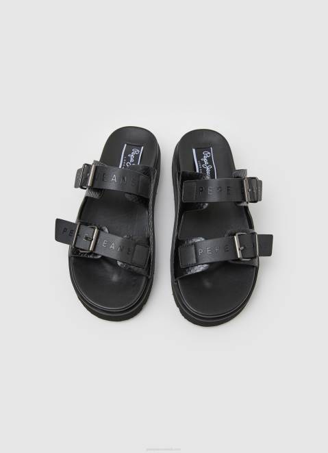 Pepe Jeans Pola Park Double Buckle Sandals Women Black Z22X670