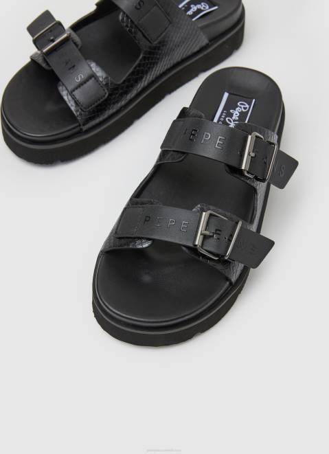 Pepe Jeans Pola Park Double Buckle Sandals Women Black Z22X670