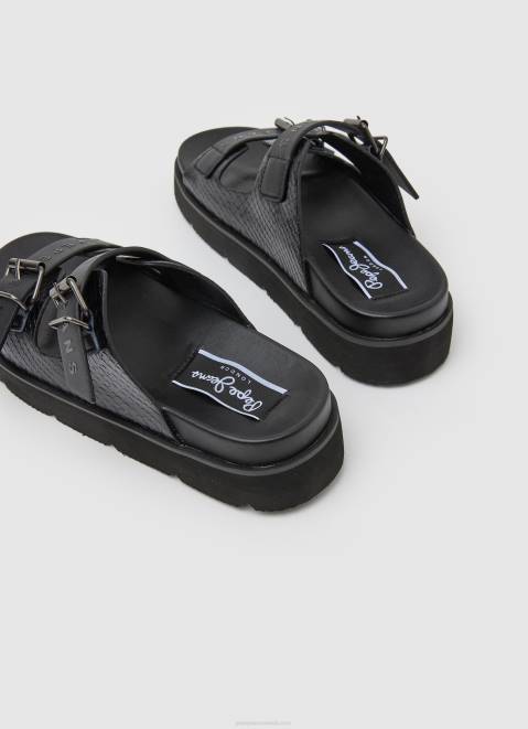 Pepe Jeans Pola Park Double Buckle Sandals Women Black Z22X670