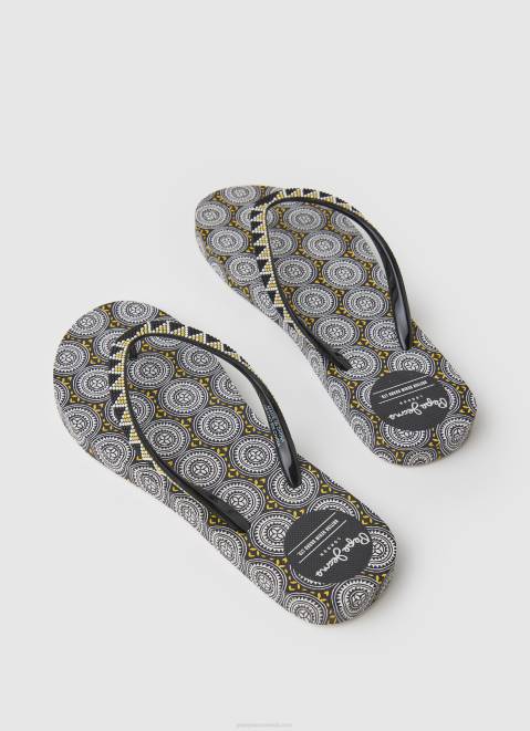 Pepe Jeans Rake Coin Beach Flip Flops Women Black Z22X704