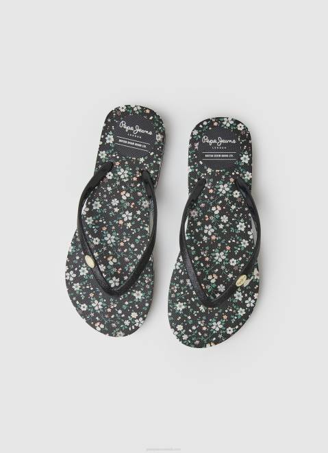 Pepe Jeans Rake Garden Night Beach Flip Flops Women Black Z22X701