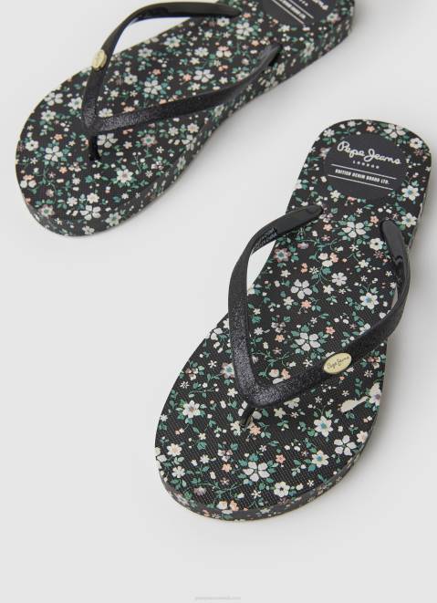 Pepe Jeans Rake Garden Night Beach Flip Flops Women Black Z22X701
