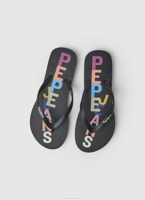 Pepe Jeans Rake Letters Beach Flip Flops Women Black Z22X697