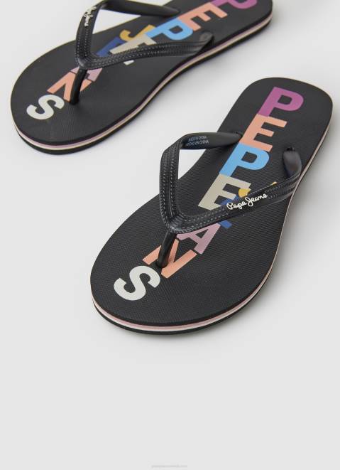 Pepe Jeans Rake Letters Beach Flip Flops Women Black Z22X697