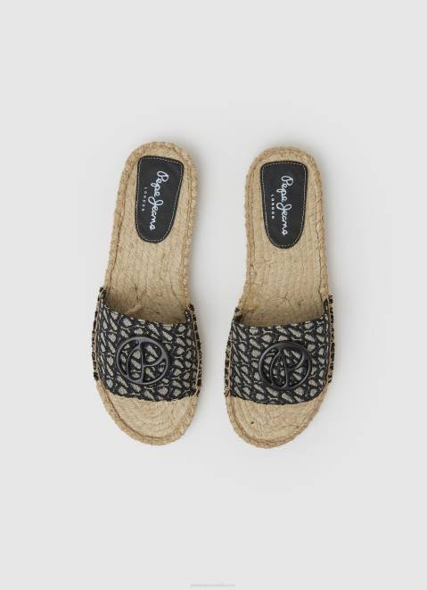 Pepe Jeans Siva Jacquard Jute Sandals Women Black Z22X683