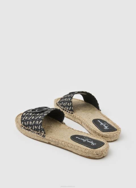 Pepe Jeans Siva Jacquard Jute Sandals Women Black Z22X683
