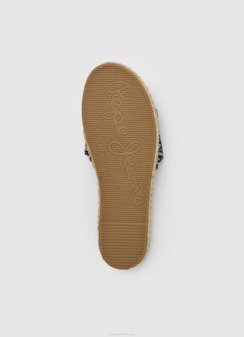 Pepe Jeans Siva Jacquard Jute Sandals Women Black Z22X683
