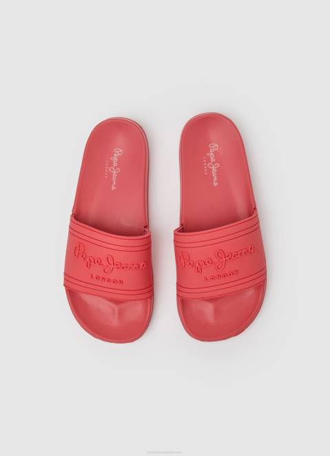 Pepe Jeans Slider Logo Beach Flip Flops Women Coral Z22X684