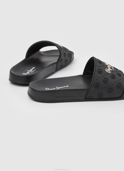Pepe Jeans Slider Plain Beach Flip Flops Women Black Z22X690