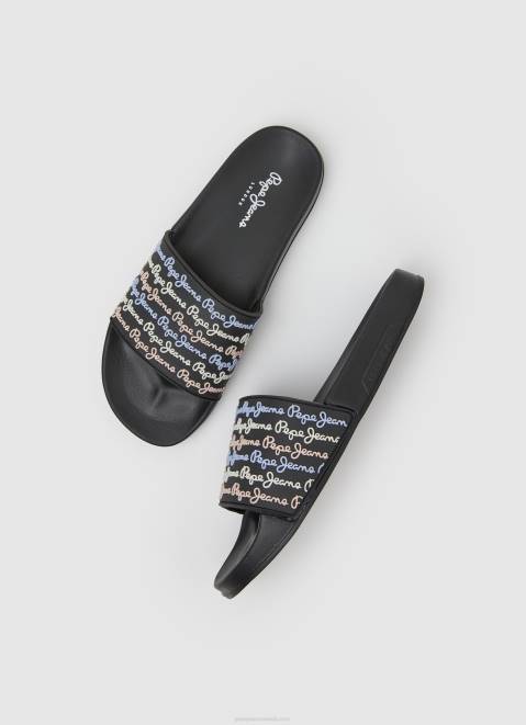 Pepe Jeans Slider Set Beach Flip Flops Women Black Z22X692