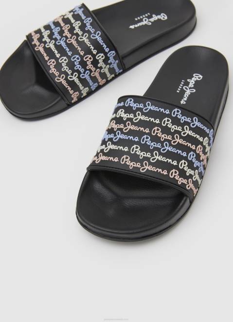 Pepe Jeans Slider Set Beach Flip Flops Women Black Z22X692