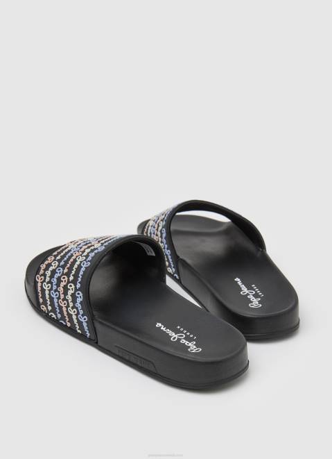 Pepe Jeans Slider Set Beach Flip Flops Women Black Z22X692