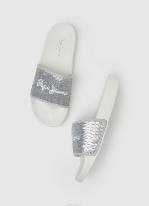 Pepe Jeans Slider Sweet Beach Flip Flops Women Pearl Silver Z22X694