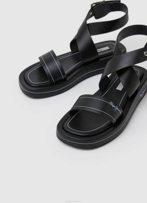Pepe Jeans Summer Logy Wedge Sandals Women Black Z22X652