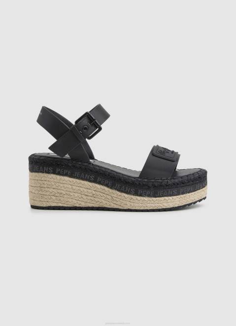 Pepe Jeans Witney Brand Wedge Sandals Women Black Z22X643