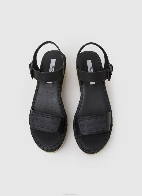 Pepe Jeans Witney Brand Wedge Sandals Women Black Z22X643