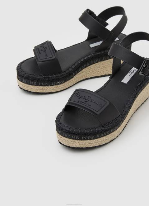 Pepe Jeans Witney Brand Wedge Sandals Women Black Z22X643