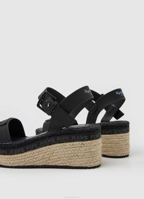 Pepe Jeans Witney Brand Wedge Sandals Women Black Z22X643