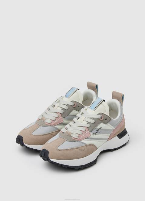 Pepe Jeans Lucky Print Combined Sneakers Women Pearl Silver Z22X574